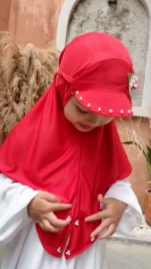 Jilbab Anak Topi 3 4 5 6Tahun Variasi Bunga dan Mutiara Hijab Topi