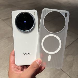 Corrugated Luggage Vertical Stripes Magnetic Suction Wireless Charging Frosted for Vivox200pro Phone Case Ultra-Thin Vivox200promini Protective Case Anti-Fingerprint Translucent White for Men and Women