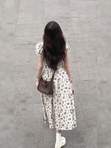 NIUVIES | Floral French Blue Slim Waist Dress