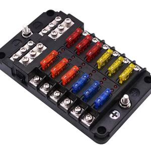 12V 32V Fuse Box Holder With Plastic Cover M5 Stud 6 Ways 12 Ways Blade Fuse Block Box LED Indicator Light For Car Boat Marine