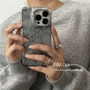 AnnaCase Vintage Silver Black Snake Skin Texture Phone Case for  17Promax Leather Hard Shell Protection Stylish And Trendy