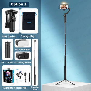 AXNEN | M03 AI Face Tracking 3-Axis Anti Shake Handheld Gimbal Stabilizer Foldable Magnetic Fill Light Detachable Mic for Smartphones
