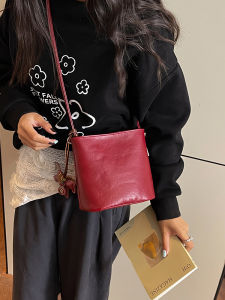 TANGKOU | Red Vintage Soft Leather Casual Tote Handbag