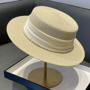 Women Large Fit Flat Brim Sun Protection Straw Hat