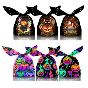 ถุงขนมฮาโลวีน 50 ชิ้น ลายหูกระต่าย ฟักทอง สำหรับใส่ขนม คุกกี้ ของขวัญเด็ก ของตกแต่งปาร์ตี้ฮาโลวีน