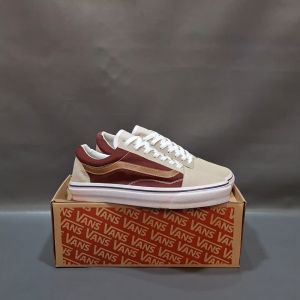 SEPATU VANS21 OLD SKOOL VAULT OG MAROON ABU-ABU LIST CREAM KANVAS 36-43
