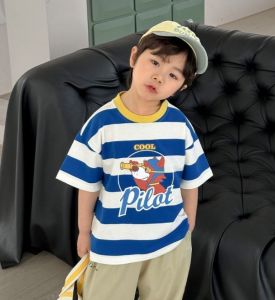 HF Cartoon Printed Stripes Hoodie Kid Korean Style Breathable Boy Girl Cute Comfortable Round neck Hoodie