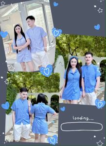 TW20986  set คู่ 3 ชิ้น เสื้อเชิ้ตคอจีนลายริ้ว กับเดรสริ้ว + ที่คาดผม ..