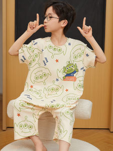 Pure Cotton Summer Pajamas for Boys Short Sleeve Thin Style Childrens Romper Sleepwear Comfortable Breathable Home Clothes