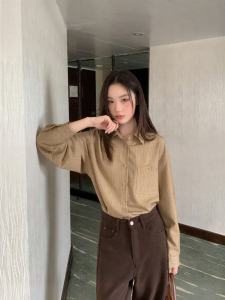 NIHAOKANONG | Áo Sơ Mi Rộng Có Dải Sọc và Đắp Vải cho Nữ