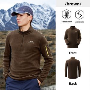 Jeep | Jeep Mens Outdoor Warm Fleece Jacket Half Open Cardigan Long Sleeve Stand Collar Autumn Winter Cold Resistance Inner Coat