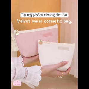 Túi Mỹ Phẩm Nhung Tăm Phong Cách Hàn Quốc - Mềm Mại Cỡ Lớn Đa Năng