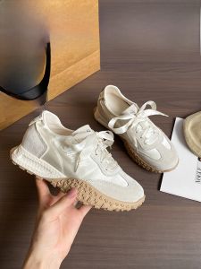 Leather Yellow 7cm Heels Breathable Casual Shoes Thick Bottom Ballet Dequn Womens Agan Shoes Comfortable Slip-On Daily Wear