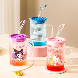 Disney | Straw Glass Cup for Children Measuring Marks High-Temperature Resistant Home Use