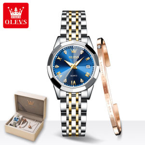 【Buy 1 Get 2】OLEVS Watch For Women Set Sale Original Waterproof Pawnable Elegant Fashion Stainless Steel Genuine Quartz Luminous Calendar Necklace/Bracelet