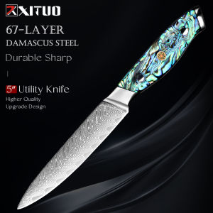 XITUO Kitchen Utility Knife 5 Inch Damascus Steel Japanese Small Chef KnifeVersatile Knife for Vegetable Fruit Meat Full Tang