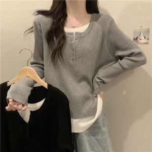 Gray Base Layer Shirt Womens Loose Anti-Aging Velvet Top Korean Style Commute Fashion plus Size Inner Wear Autumn Winter