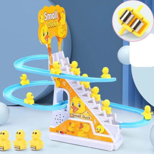 Children Toy Duck DIY Rail Racing Track Small Duck Climbing Stairs Toy Electric Car Staircase Music Educational Toy for Kid 3-5Y