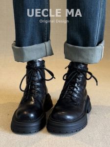 MASHUJIA | Leather Fur-lined Winter Snow Boots Thick Soles Ankle Boots