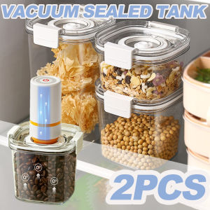 2PCS Vacuum Sealed Tank Plastic Vacuum Coffee Beans Jar Kitchen Cereals Storage Box Moisture-proof Fresh-keeping Tea Canister