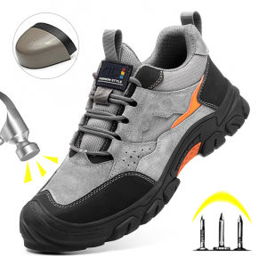 Steel Toe Anti-Puncture Work Shoes Men Reinforced Sole Abrasion Resistant Safety Shoes Anti-smash Construction Working Boots