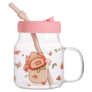 KAWASIMAYA High Borosilicate Glass Straw Cup Large Capacity Water Drinking Cup Womens High Aesthetic Value with Lid