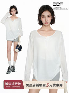 White Thin Sun Protection Cover up Long Sleeve T Shirt Women Summer Loose See through Lace Strap Knitted Top Breathable