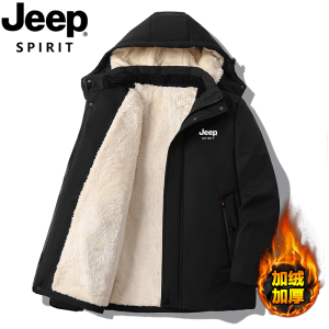Jeep Jeep Men Berber Fleece Cotton Coat Winter Fleece-lined Thickened Plus Size Warm-Keeping Cotton Clothing Middle-Aged and Elderly down Cotton Jacket