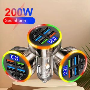Bộ Sạc Ô Tô Đa Cổng 200W Có Màn Hình LED Sạc Nhanh Bộ Chuyển Đổi USB Dành Cho iPhone Xiaomi Samsung Huawei - Bộ Sạc Điện Thoại Di Động Cho Ô Tô