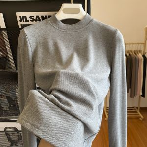 Womens Half High Collar Long Sleeve Base Shirt Spring New Style Korean Version Slim Fit Inner Wear Cotton Thread T-Shirt