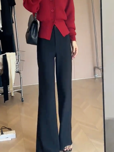 Black Casual Flared Straight Leg Suit Pants Womens High Waist Slimming Versatile Autumn New Style High-End Feel Long Trousers