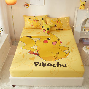 Pikachu Kids Full-Cotton Fitted Sheet Cotton Three-Piece Bedspread Cartoon Cinnamoroll Babycinnamoroll Bed Sheets Non Slip Mattress Cover