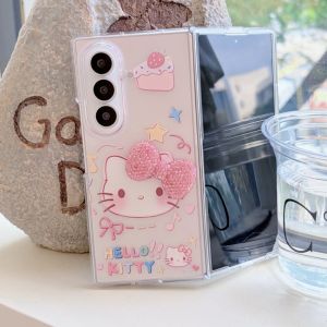 Sanrio | Ốp Lưng Hình Nơ Ba Chiều Dễ Thương Hình Da Báo Hello Kitty Samsung Galaxy Z Fold 8 Ultra6 5 4 Có Dây Buộc Chống Sốc Chống Trầy Xước Chống Nước