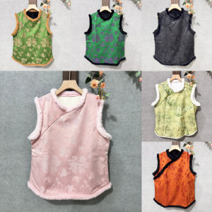 New Chinese Style Womens Warmth Thickened Autumn Winter Jacket New Version Fleece Lined Original Design Nylon Fiber Vest