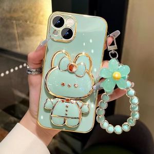 For Samsung A16 A36 A56 A55 A35 A25 A15 A05S A04S A14 A24 A34 A54 A13 A12 High End Cute Bunny Stand Phone Case Chrome Silicone Anti Drop Phone Cover + Bracelet