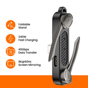 elough | Foldable Phone Stand USB-C Male to Female Adapter 240W PD Fast Charging 40Gbps Data Transfer Type C Charging Bracket Converter
