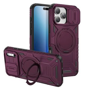 szhaiyu | Armor Magnetic Stand Phone Case For iPhone 18 17 Pro Max 16 15 Pro 14 Plus 13 18Pro Slide Camera Protection Anti-Drop Back Cover