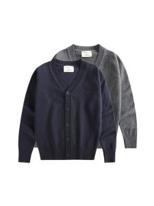 Spring Autumn College Style Girls V-Neck Jacket White Children Sweater Open Cardigan Parent-Child Clothes Medium Large Boys Knitted Sweater