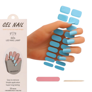 20 Tips Pure Color Full Cover UV Semi Cured Gel Nail Sticker Easy Stick&Remove Need UV Lmap With Nail File& Wooden Stick