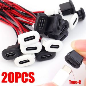 【WOKEN】20PCS Type-C 2Pin Injection Molded Female Charging Port Connector with Welding Wire Waterproof Copper Core Direct Voltage Car Charging Port USB Connector Plug Socket