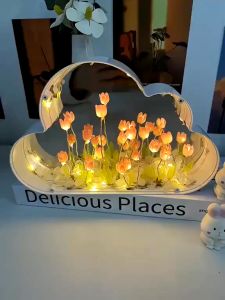 Đèn Tulip hình Đám Mây Gương Handmade Trang Trí Phòng Ngủ DIY Dùng Làm Quà Tặng Sinh Nhậ Đèn ngủ gương cho hai mục đích