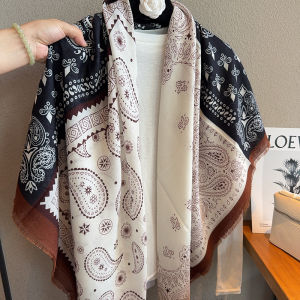 Khăn Choàng Vải Lanh Cotton Phong Cách Hàn Quốc Mùa Hè Cho Nữ Khăn Quàng Cổ Họa Tiết Hạt Dẻ Họa Tiết Hoa Dân Tộc Chống Nắng Du Lịch