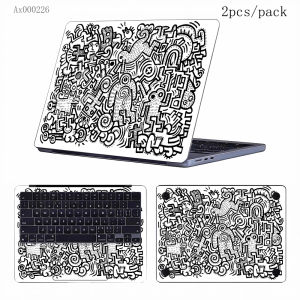 2Pcs Black White Doodle Laptop Skin Waterproof Vinyl Graffiti Laptop Decal Art Stickers for MacBook HP Dell Universal Laptop