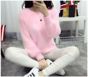 Winter Clothing K-style Soft Glutinous Mink Fur Knitting Bottoming Shirt Mohair Pullover Sweater Female Thick round Neck Outerwear Top