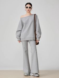 XIAODADEHUA | Tall Fit Off Shoulder Athletic Casual Loose Suit Set