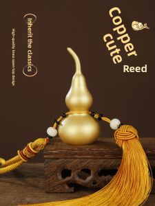 BINYUE | Pure Brass Red Cord Open Mouth Gourd Pendant Home Office Decor