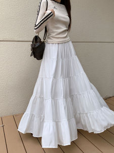 2024 New Korean Style Patchwork Maxi Skirt Elegant Cake Skirt Draped Womens Skirt High Waist A-Line Midi Skirt Pure Color