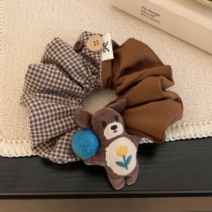 Korean Style Cute Bear Plaid Large Bow Hair Ties Womens Bun Headbands Lazy Style Hair Accessories Fabric Hair Bands