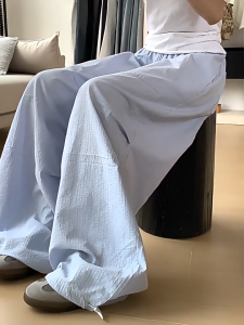 กางเกงลำลอง กางเกงทรงหลวม ลายทาง มีเชือกที่เอว โทนสีพาสเทล#1275