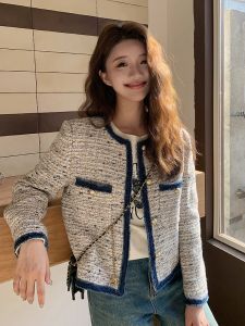 เสื้อแจ็คเก็ตผู้หญิงสไตล์สตรีทสไตล์ชาแนลฤดูใบไม้ผลิและฤดูใบไม้ร่วง 2025 เสื้อผ้าทำงานคอตตอนผสมโพลีเอสเตอร์ทรงหลวม